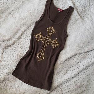 Hippie Ink tank with cross embellishment.